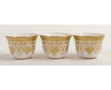 De Lamerie Fine Bone China heavily gilded Tea Bowls, specially made high end quality item, Made in England, height 4cm (3) 