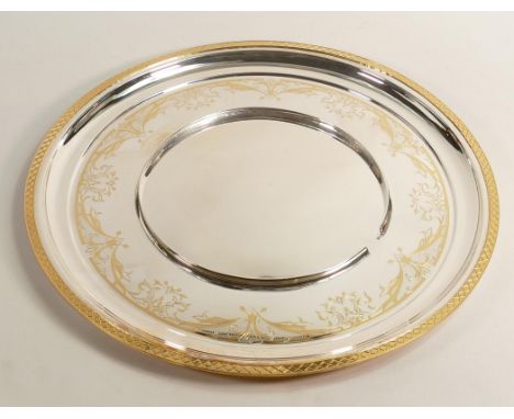 De Lamerie Fine large silverware plated circular tray in presentation bag, specially made high end quality item, new, diamete