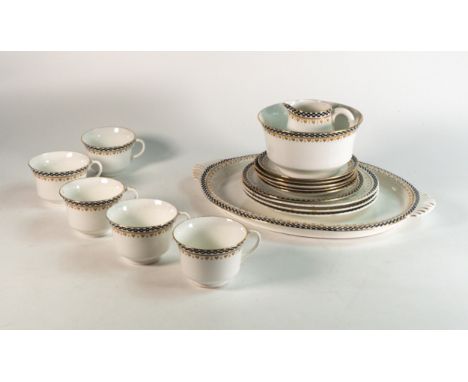 Shelley part tea set with oval tray, Kenneth cup shape, pattern 10797 to include 5 cups, saucers, 4 side plates, milk jug, su