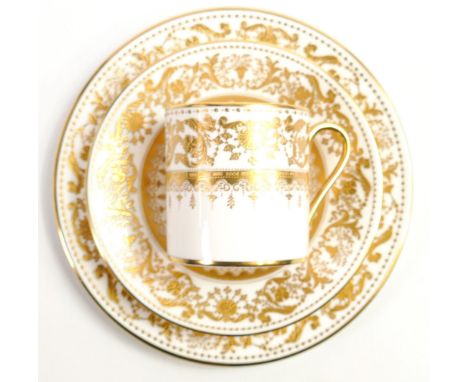 De Lamerie Fine Bone China, heavily gilded Versailles Countess Armorial patterned Trio , specially made high end quality item