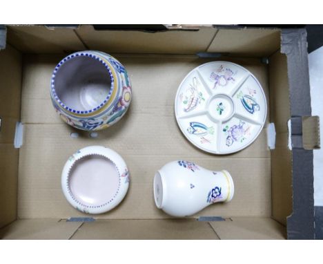 A collection of Mid Century Poole pottery items to include vases, shallow bow &amp; serving dish 