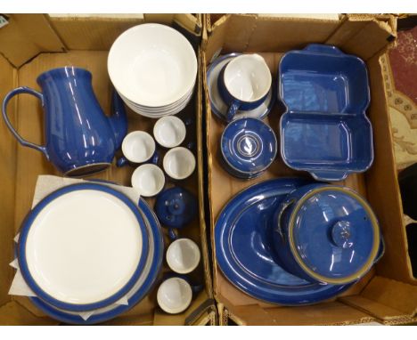 A collection of Denby coffee and dinner ware items to include coffee pot, cups and saucers, sald plates, dinner plates, open 
