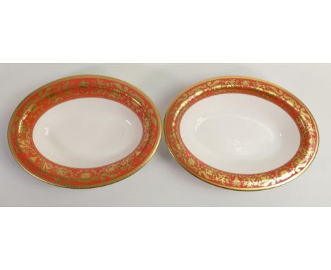 De Lamerie Fine Bone China Burnt Orange Oval Open Veg Bowls , specially made high end quality item, diameter 26.5cm(2) 