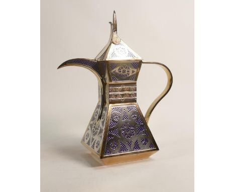 De Lamerie Fine Large Silverware plated Large Arabic Finjan Coffee Pot with enameled decoration in Presentation bag  , specia