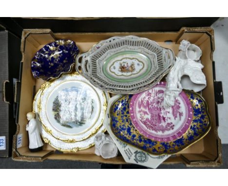 A mixed collection of items to include Coalport Blue &amp; Gilded Tray &amp; Bowls, Coalport F &amp; R Pratt theme  Roundel &