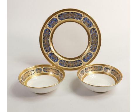 De Lamerie Fine Bone China Blue on Ivory  Patterned Bowls &amp; Dessert Plate , specially made high end quality item, largest