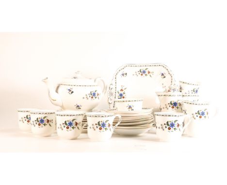 Shelley part teaset in the Vincent shape , pattern 11280 to include 8 cups &amp; saucers, 9 side plates, bread &amp; butter p
