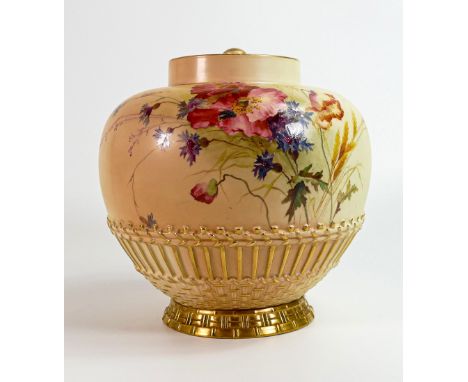 Royal Worcester large potpourri jar 1286, blush floral decoration with green factory marks, h.23cm. (a/f missing cover, some 