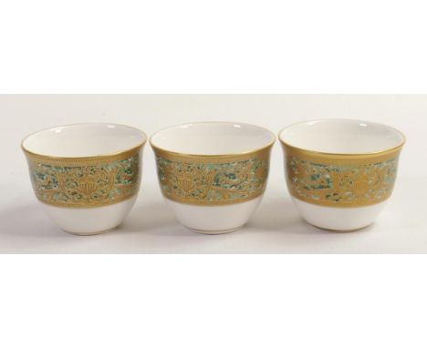 De Lamerie Fine Bone China heavily gilded Tea Bowls, specially made high end quality item, Made in England, height 4.5cm (3) 