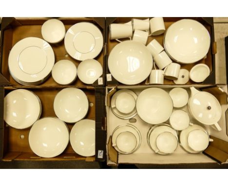 A large collection of Wedgwood Jasper Conran patterned tea & dinner ware to include 7 side plates, 6 saucers,6 tea cups, 6 mu