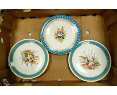Three 19th Century Hand Decorated Royal Worcester Plates, diameter of largest 23cm 