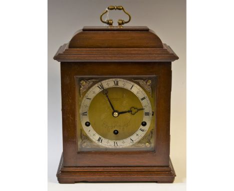 An Elliott mahogany bracket clock, retailed by J W Benson, London, Whittington chime, eight day with key, 30cm high