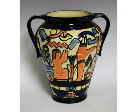 A Charlotte Rhead Crown Ducal pottery twin handle vase