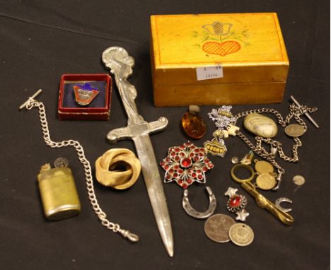Jewellery - a silver Albert chain;  Horseshoe; Nation Union of Railway men enamel pin badge, 30 years membership, boxed; Vict