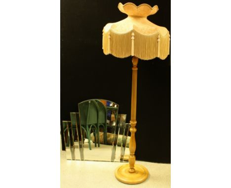 An Art Deco style fan shaped wall mirror, 70cm high; a standard lamp (2)