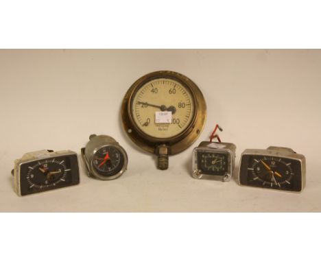 Automobilia - a vintage Jaeger Smiths Motor Accessories Ltd dash board clock;  others, a pressure gauge (5)