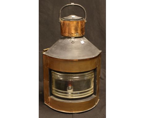 A copper mounted ship's starboard lamp