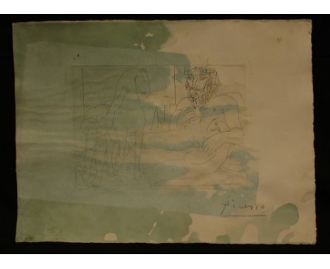 Pablo Picasso (1881-1973) after, a single etching from La Suite Vollard; sculptor, reclining model and a sculpture of a horse