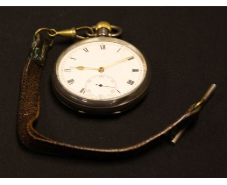 A George V silver gentleman's open face pocketwatch, enamel dial, Roman numerals, button wind movement, silver case Birmingha