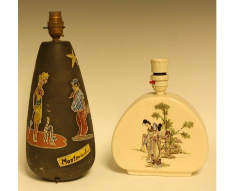 A 'Montmartre' studio pottery table lamp, figures, landscape; another (2)