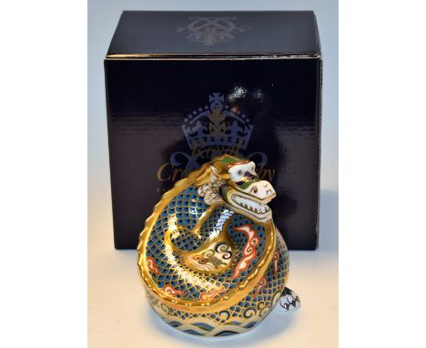 A Royal Crown Derby paperweight, Dragon of Good Fortune, Peter Jones Millennium exclusive, limited edition 168/1,500, gold st