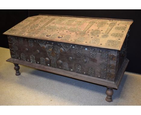 A substantial 19th century trunk/chest, possibly Moorish, 168cm wide