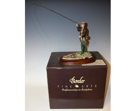 A Border Fine Arts resin model, Fly Fisherman, designed by D Geenty, wooden plinth base, boxed