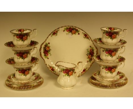 A Royal Albert Old Country Roses pattern part tea set, comprising six cups, saucers and side plates, bread and butter plate a