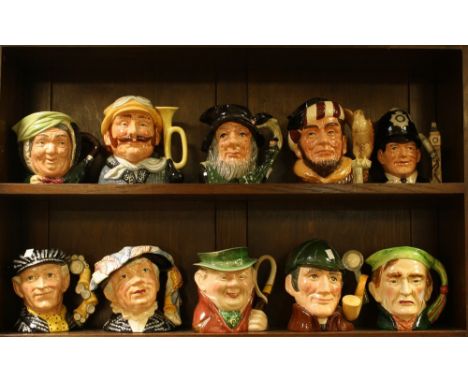 Royal Doulton Character Jugs - including Pearly King and Queen; London Bobby; Sherlock Holmes; Sairey Gamp; Rip Van Winkle; V