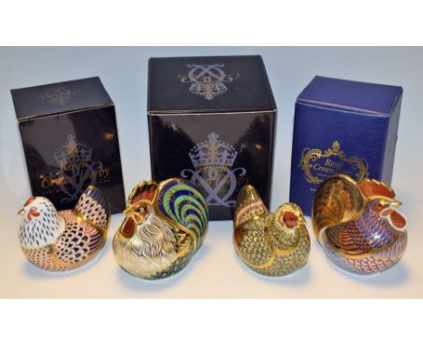 A Royal Crown Derby paperweight, Farmyard Cockerel, limited edition 1,329/5,000, gold stopper, certificate, boxed; others, Fa