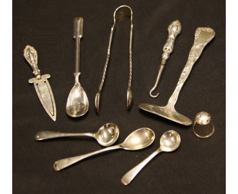 Silver - a William IV silver condiment spoon, Birmingham 1833,Taylor &amp; Penny; others, salt spoons, food pusher, sugar ton
