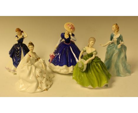 A Royal Doulton ceramic figure, Yvonne, HN3038; others, My Love, Laura, Mary; a Coalport figure, Vanity Fair (5)