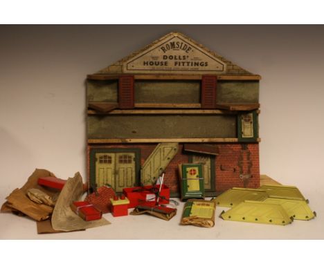 A vintage 1940s/50s Romside Dolls House Fittings Shop Display Montage, showing some of the available items for making dolls h