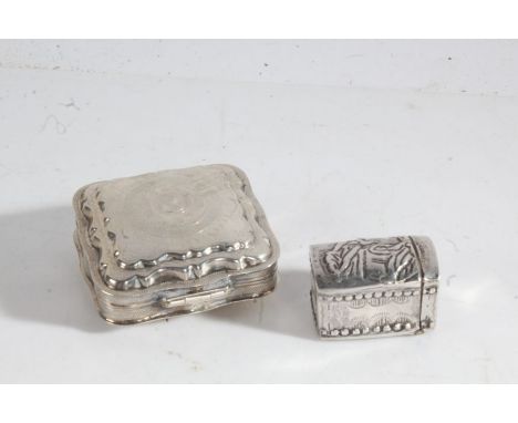 Dutch silver box and cover, of square form with hinged lid and engraved decoration, small Dutch silver hinged lid box with fi