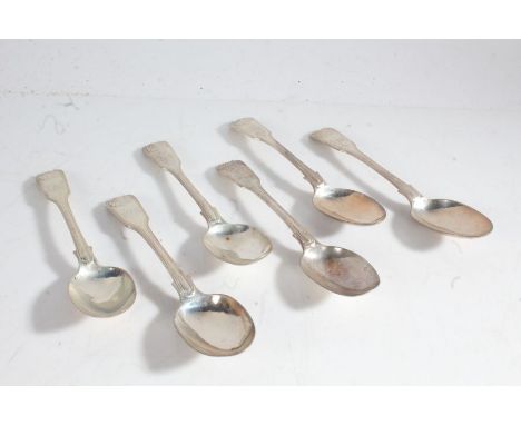 Set of six Victorian silver teaspoons, London 1868, maker&nbsp;H J Lias &amp; Son, the shell pattern handles initialled JMM, 