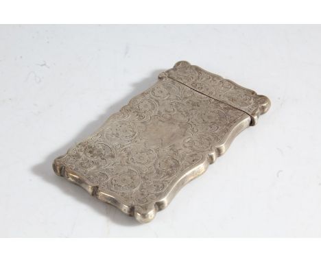 Edward VII silver card case, Birmingham 1907, makers mark rubbed, the foliate and scroll engraved exterior with shaped vacant