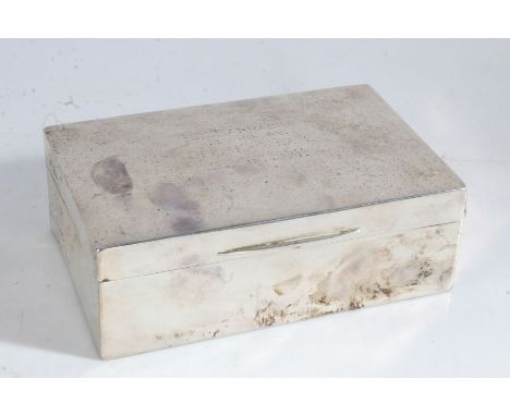 Edward VII silver cigarette box, London 1906, maker William Comyns &amp; Sons, of plain rectangular form, the lid engraved "R