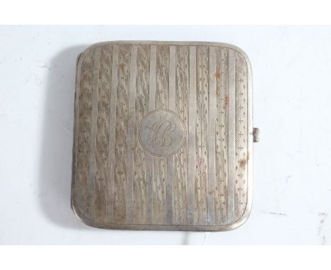 George V silver cigarette case, Birmingham 1919, maker Deakin &amp; Francis, the engine turned exterior with circular cartouc
