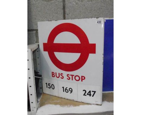 An enamel double sided London Transport bus stop sign, maker Burnham London.