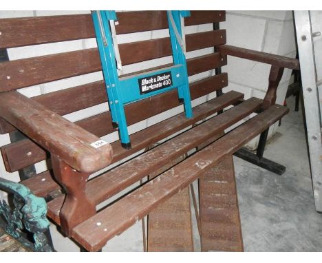 A wooden garden bench,.