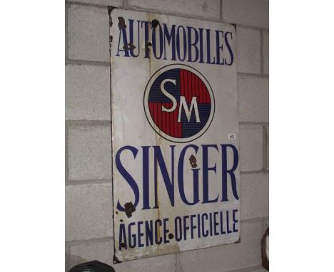 A French Singer Automobiles enamel sign.