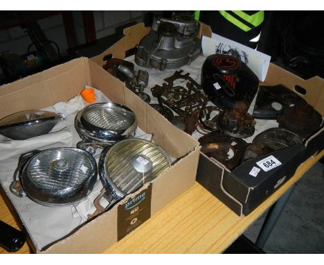 4 assorted head lamps and cyclemaster parts including engine.