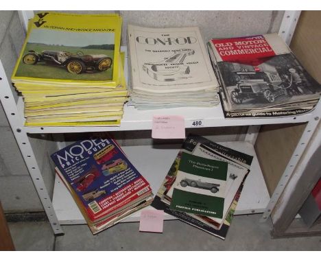 2 shelves of magazines, posters and manuals relatind to vintage cars, some Rolls Royce etc, 1960's to 1990's,