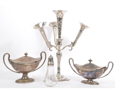 A collection of 19th century silver plated tureens and tableware. The collection to include two silver plated tureen dishes w