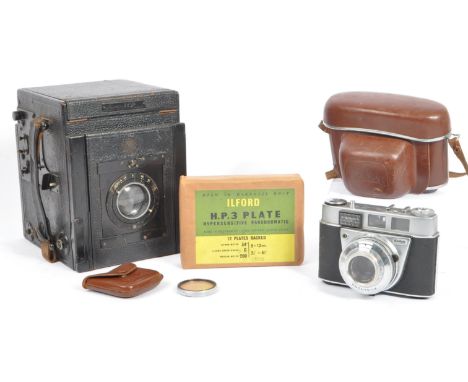 A early 20th century Marion and Co LTD London Kershaws patent 1/4 plate box camera, with Kodak Retinette IB Viewfinder camera