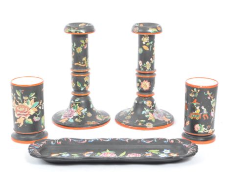 A collection of 19th Century hand painted chinoiserie ceramics by Davenport &amp; Copeland. To include two polychrome chinois