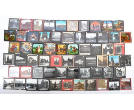 A large collection of 19th century and later magic lantern slides. To include colour and black and white examples, religious 