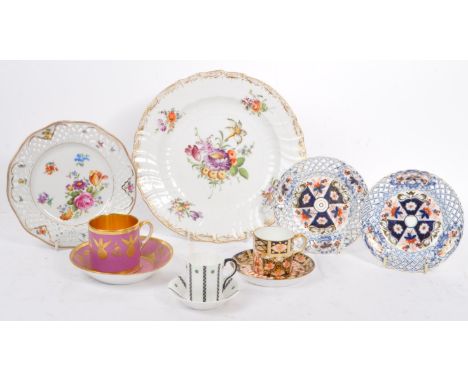 A collection of 20th century china teacups, saucers, and plates. The collection to include a pair of Meissen German porcelain