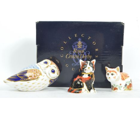 Royal Crown Derby - A collection of three contemporary porcelain animal figures. To include Spice collectors guild kitten, Im