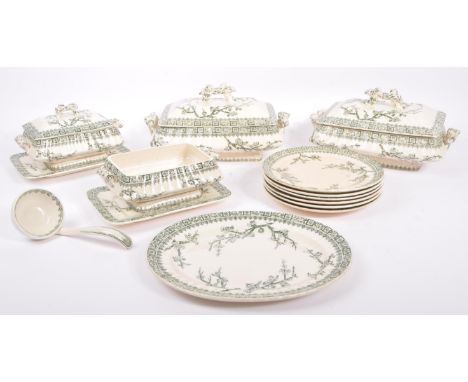 A Victorian green and white dinner service by Keeling &amp; Co - Late Myers 'Cherry Blossom' pattern to include six side plat